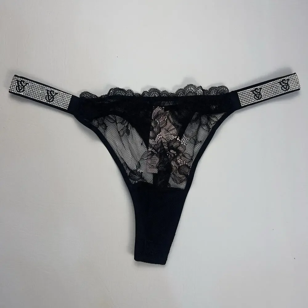 2 Victoria's Secret Very Sexy‎ Rhinestone Shine Logo Thong String Panties S.L